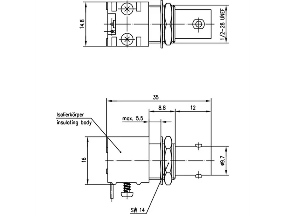 TELEGÄRTNER BNC PCB Bulkhead Angle Jack, insulated for Printed Circuits