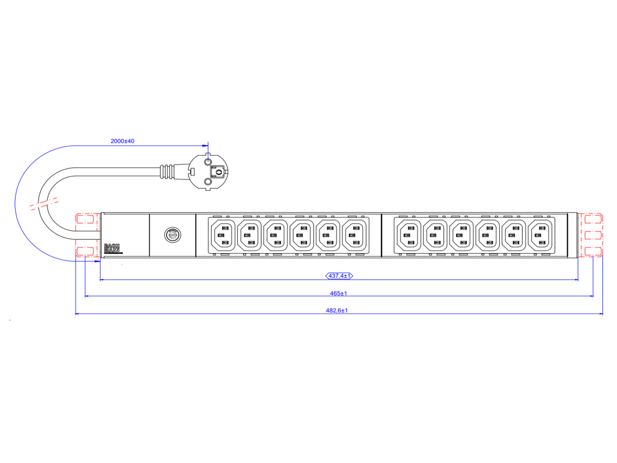 BACHMANN 19" 1U 12xC13 2.0m CEE7/7