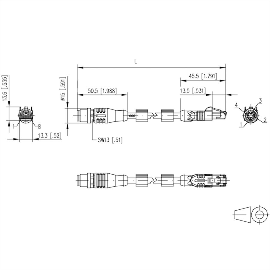 METZ CONNECT Verbindungsleitung M12 ST-RJ45 ST, 4-polig D-kodiert RJ45, 1 m