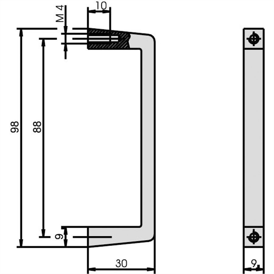 SCHROFF Voorste handgreep, breedte 9 mm, hoogte 98 mm