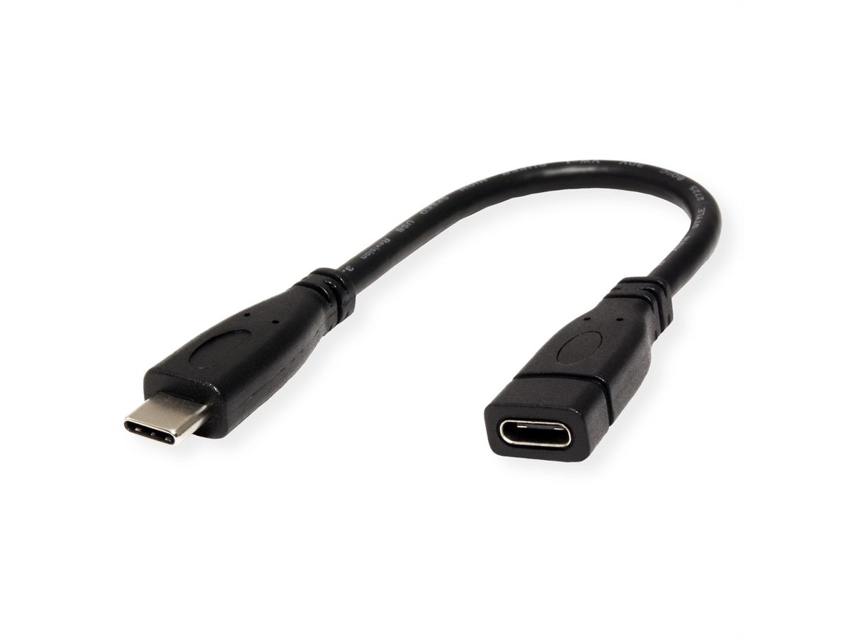 ROLINE USB 3.2 Gen 2 Type C Cable, C-C, M/F, black, 0.15 m