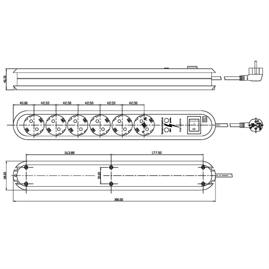 BACHMANN SMART stekkerdoos 6x geaard contact, schakelaar, overspanningsbeveiliging, wit, 1,5 m