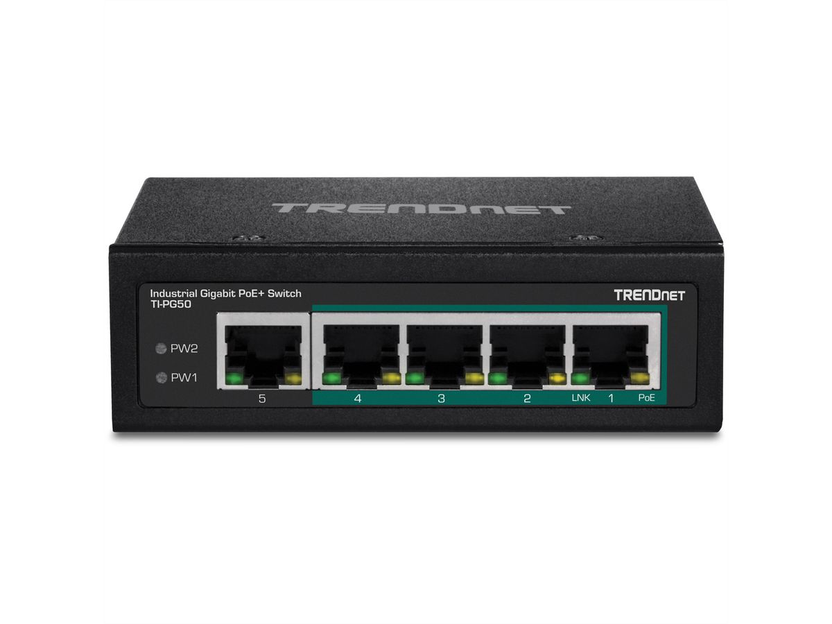 TRENDnet 5-poorts industriële Gigabit PoE+ DIN-rail Switch