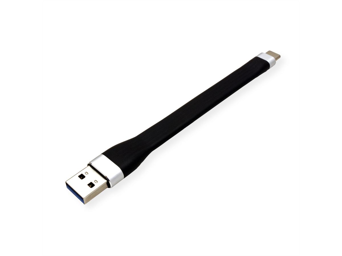 ROLINE USB 3.2 Gen 1 Siliconen kabel, A-C, M/M, zwart, 11 cm