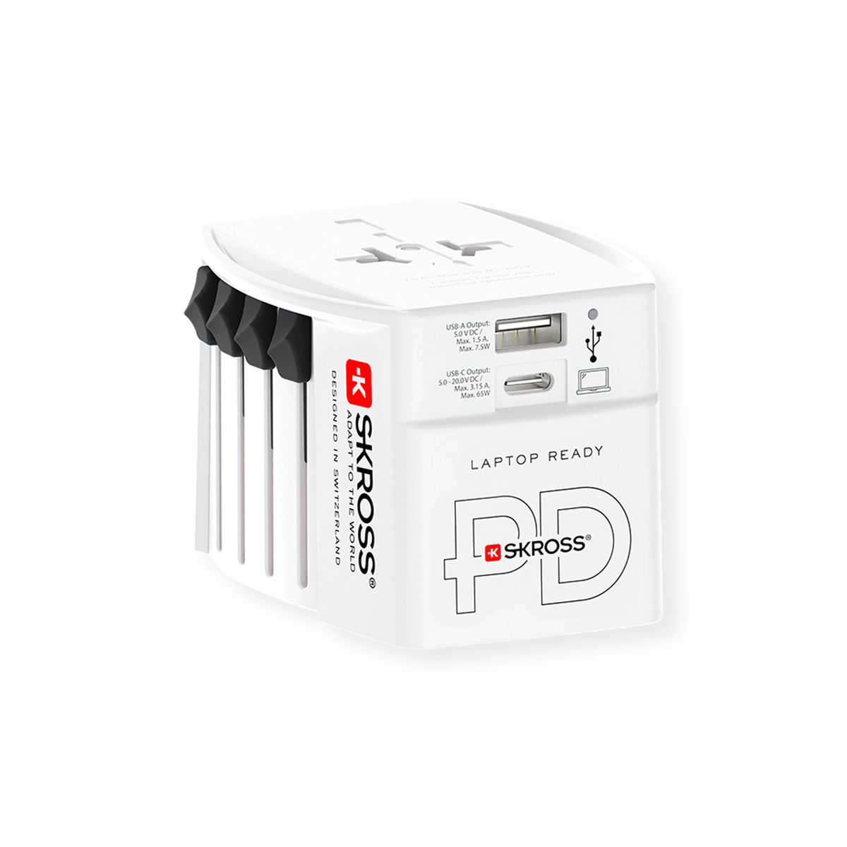 Skross MUV USB AC65PD World Travel Adapter with USB C Cable, worldwide