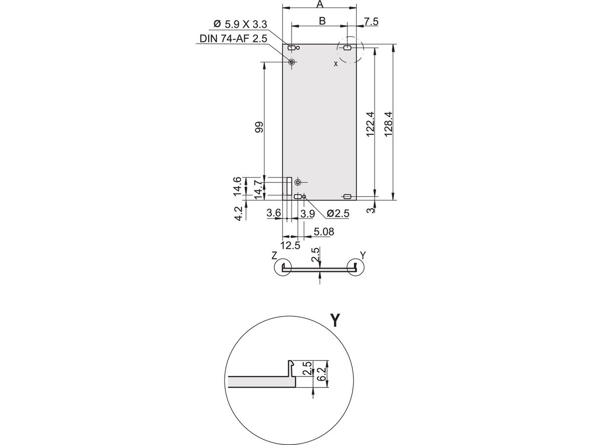 SCHROFF Plug-In Unit U-Profile Front Panel for Handle Form 1, 6 U, 8 HP, 2.5 mm, Al, Front Anodized, Rear Conductive