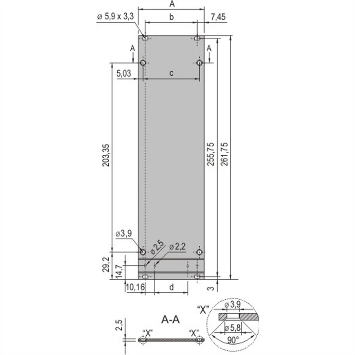 SCHROFF Frame Type Plug-In Unit Front Panel, Unshielded, 6 U, 10 HP, 2.5 mm, Al, Front Anodized, Rear Conductive