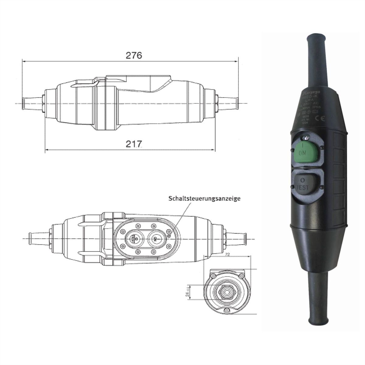 BACHMANN PRCD-K 230 V, 16 A, 30 mA, Intermediate cord device black, IP55