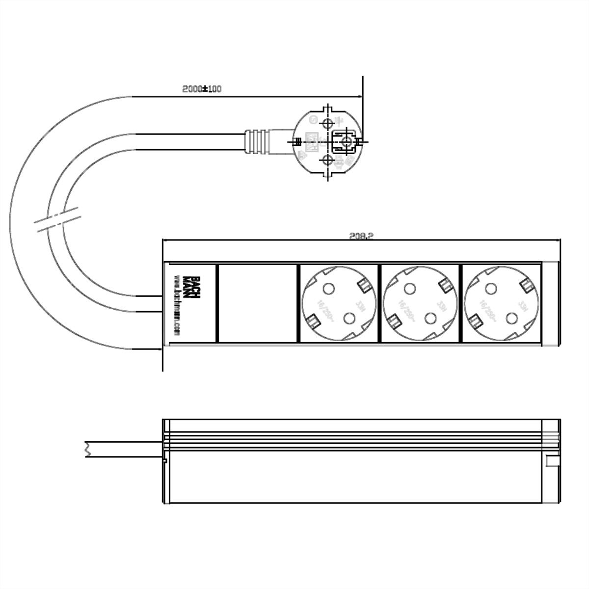 BACHMANN 10" PDU 1U 3xCEE7/3 power 2.0m