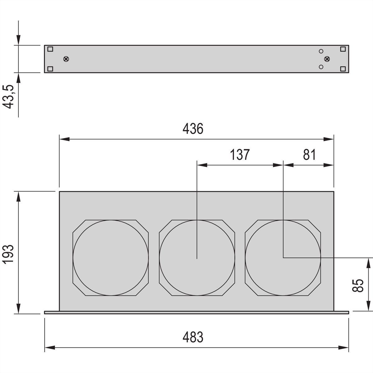 SCHROFF 19" ventilatorbehuizing, 1 HE voor 3 ventilatoren, 25 mm