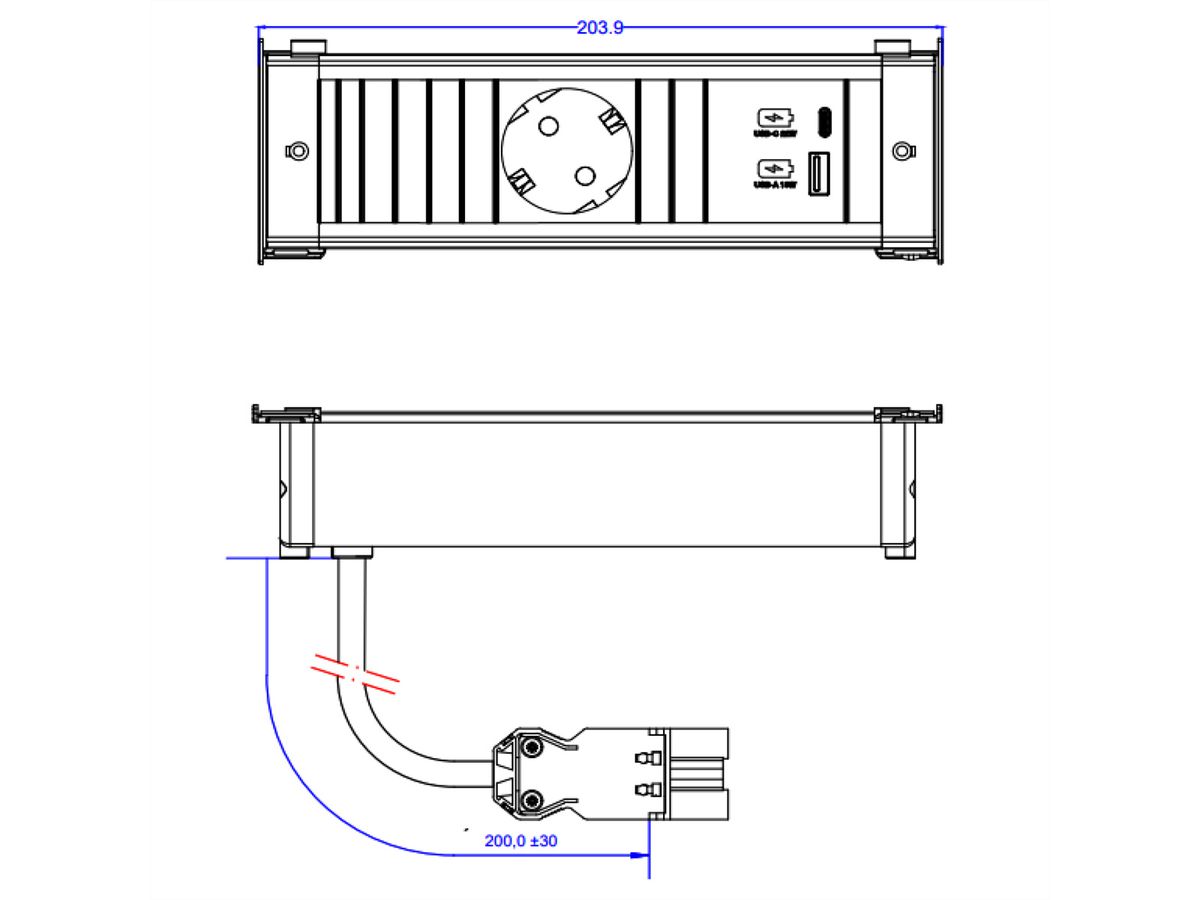 BACHMANN KAPSA S 1xCEE7/3, 1xUSB A/C 22W 0.2m GST18