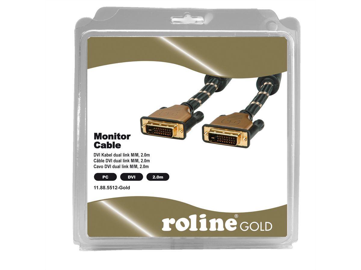 ROLINE GOLD Monitor Cable, DVI M - DVI M, (24+1) dual link, Retail Blister, 2 m
