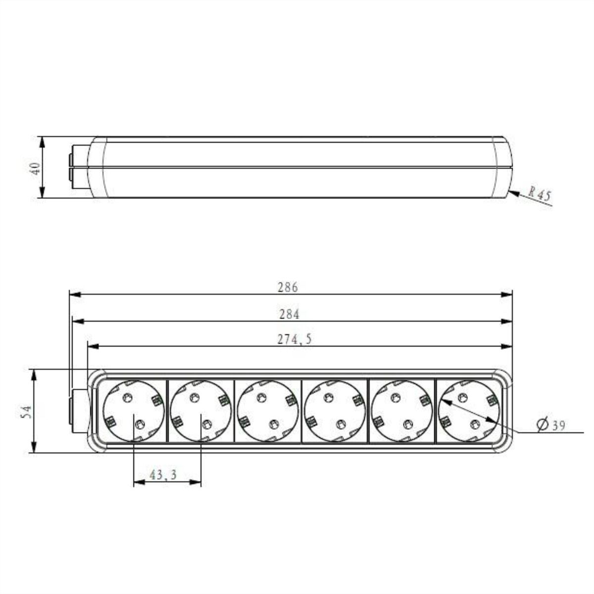 BACHMANN SELLY socket strip 6x earthing contact, white, 1.5 m