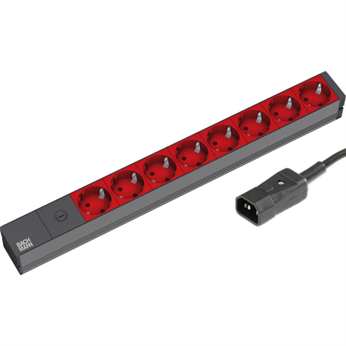 BACHMANN 19" stekkerdoos 8-voudig 2300W, IEC320 C14 stekker, zwart, zwart