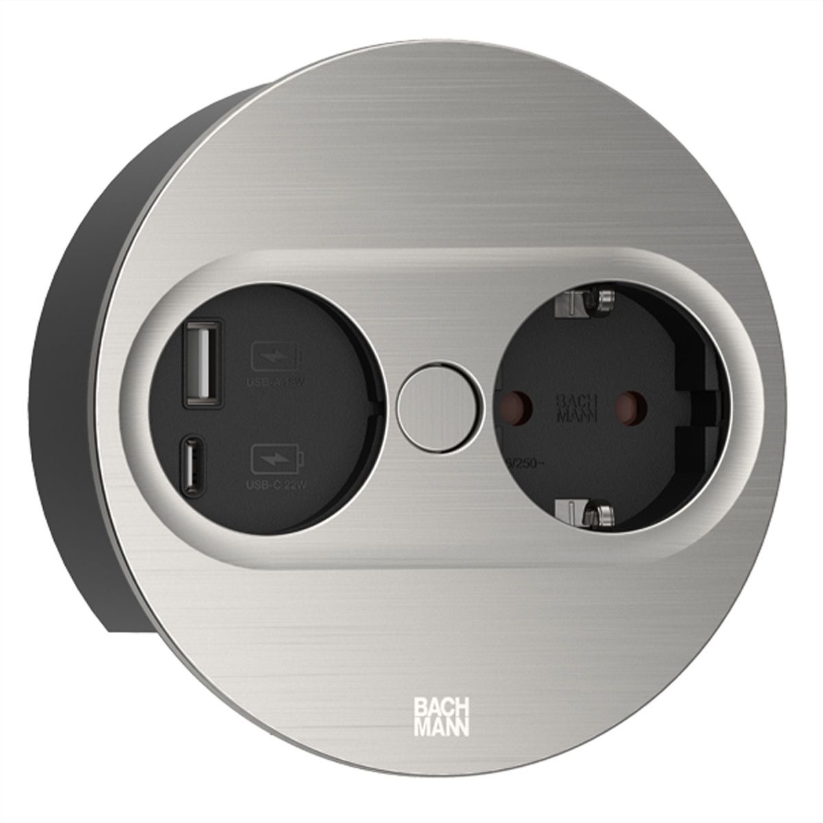 BACHMANN TWIST 2 1xCEE7/3 1xUSB A/C 22W 2.0m AEH stainless steel look round