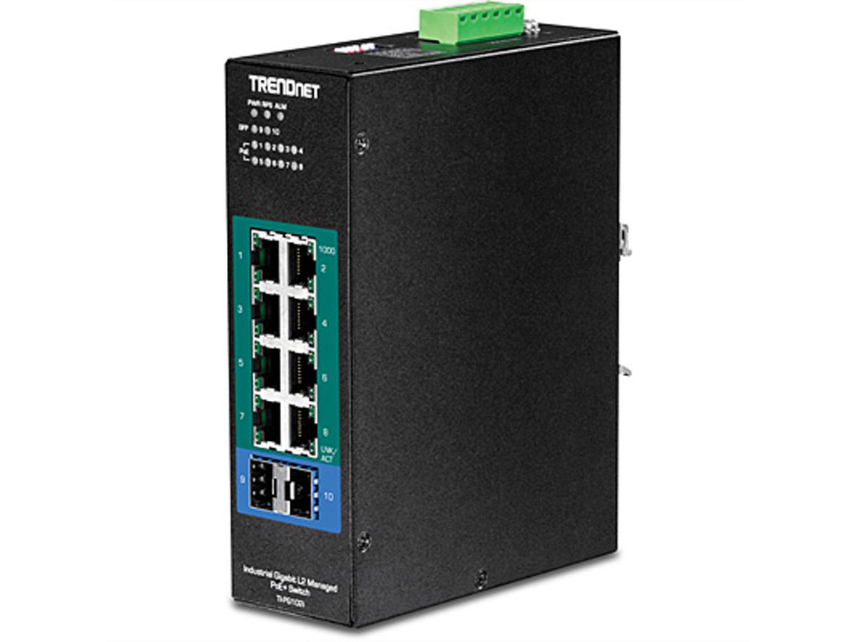 TRENDnet TI-PG102i 10-poorts DIN-Rail Switch Industrieel Gigabit beheerd PoE+