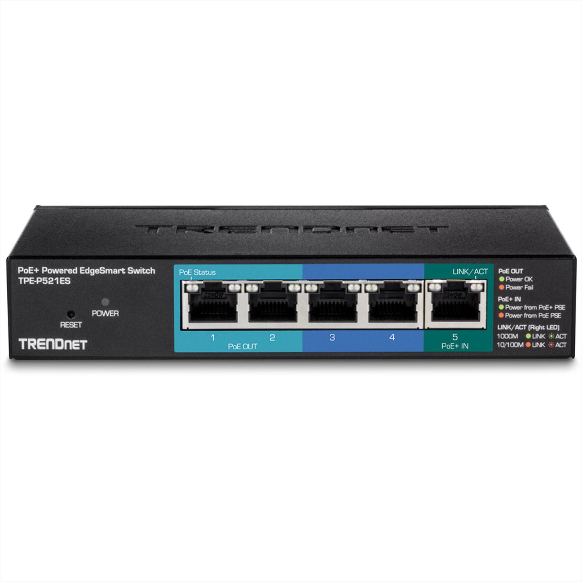 TRENDnet TPE-P521ES 5-poorts Gigabit-switch PoE+ powered met PoE Pass Through 15W