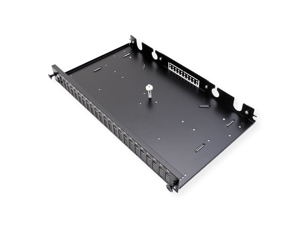 VALUE 19" glasvezel patchbox, leeg 1 HE, uittrekbaar, geschikt voor 24x SC-DX/LC 4-voudig