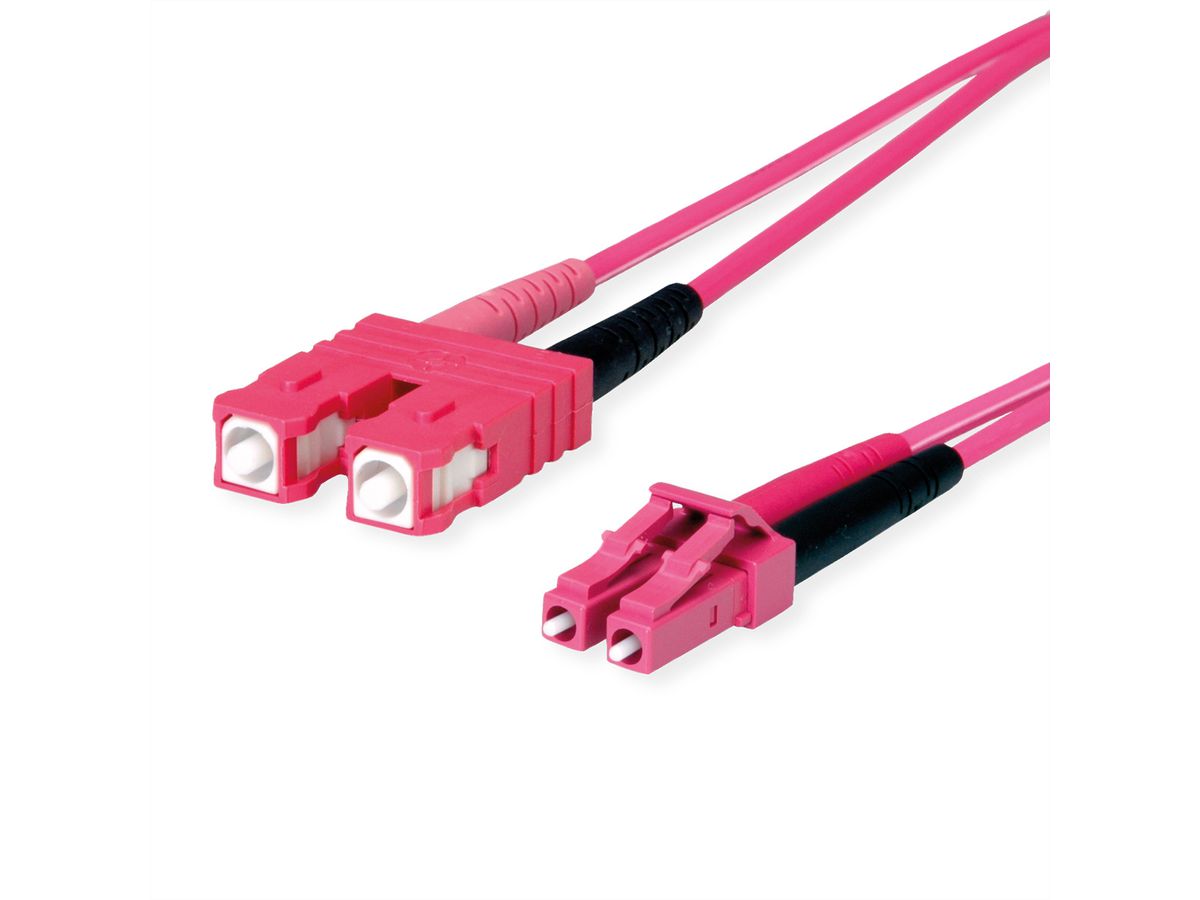 TELEGÄRTNER FO duplex adaptor cord, 1x LC Duplex, 1x SC Duplex G50/125 OM4, violet, 2 m