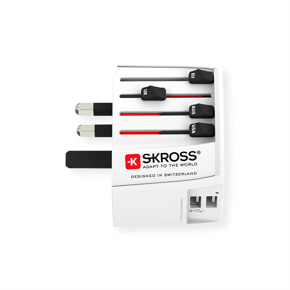 Skross MUV USB 2A Universal 2-pole Travel Adapter, worldwide