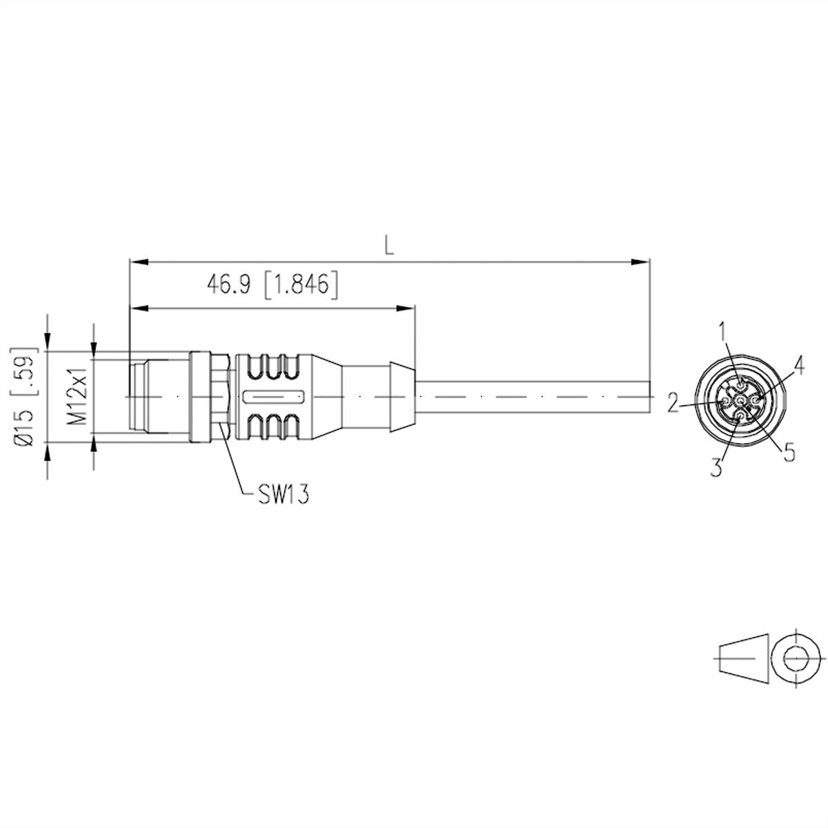 METZ CONNECT M12 sensor-/actuatorkabel, A-gecodeerd, M12 rechte stekker - vrij kabeleinde, onafgeschermd, 5-pins, PUR , 1 m
