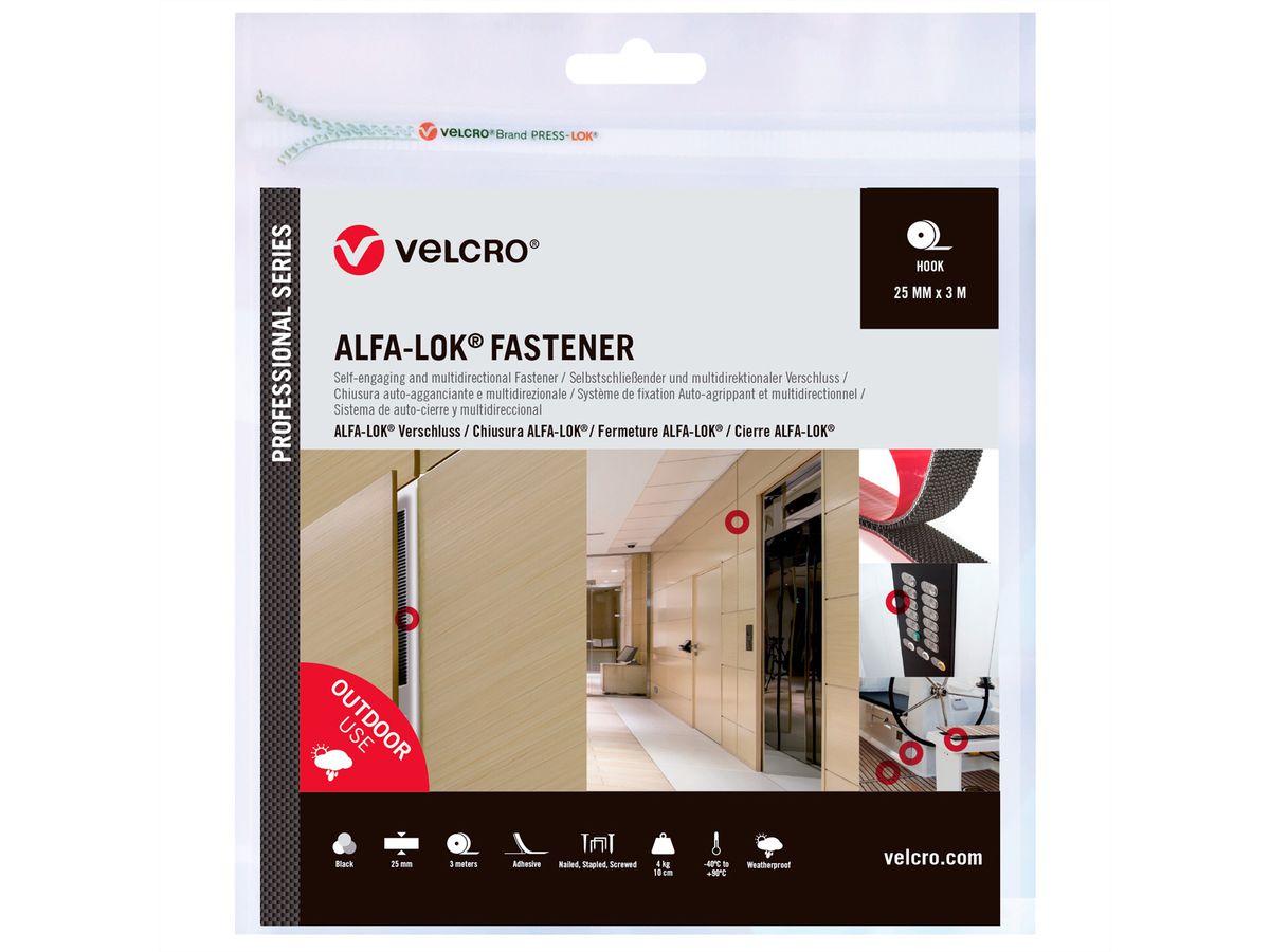 VELCRO® Alfa-Lok® klittenband 3m haakband 25mm zwart