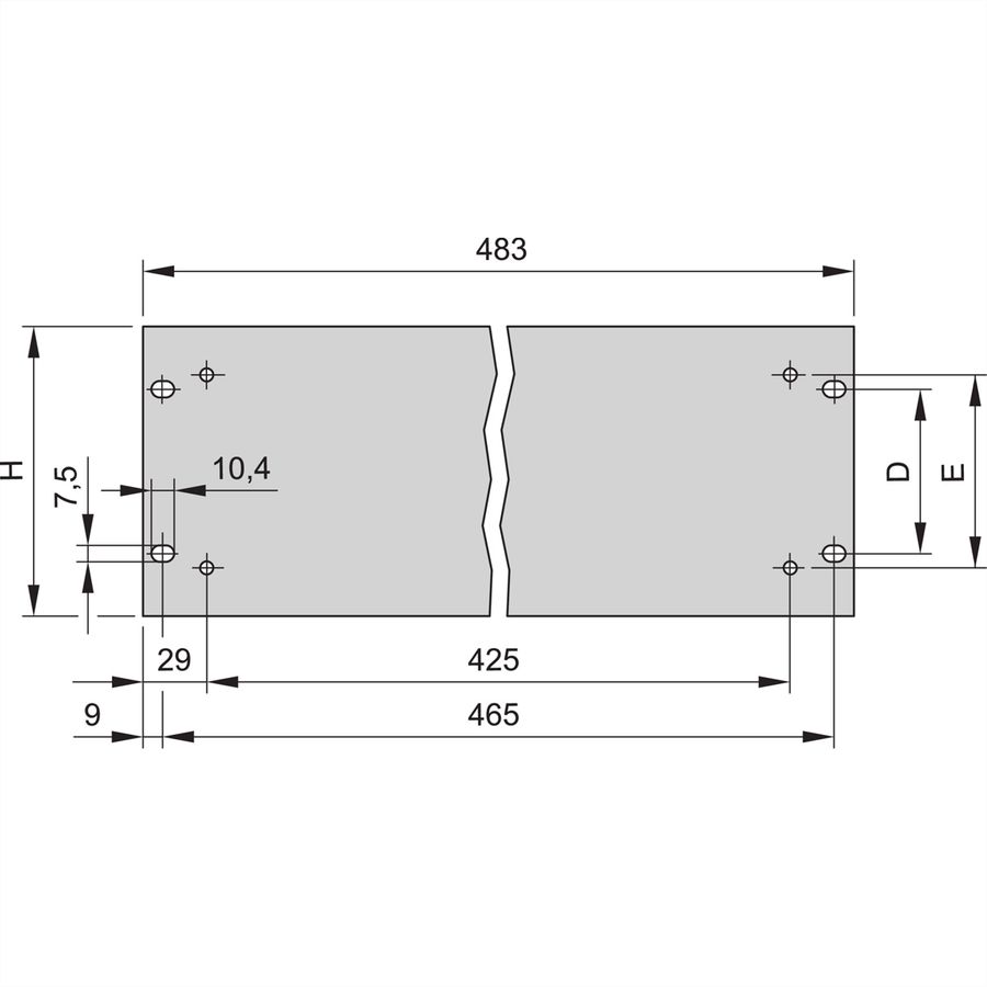 SCHROFF 19" voorpaneel met gaten voor handgrepen, 2 HE, 3 mm, Al, geanodiseerd, onbehandelde randen