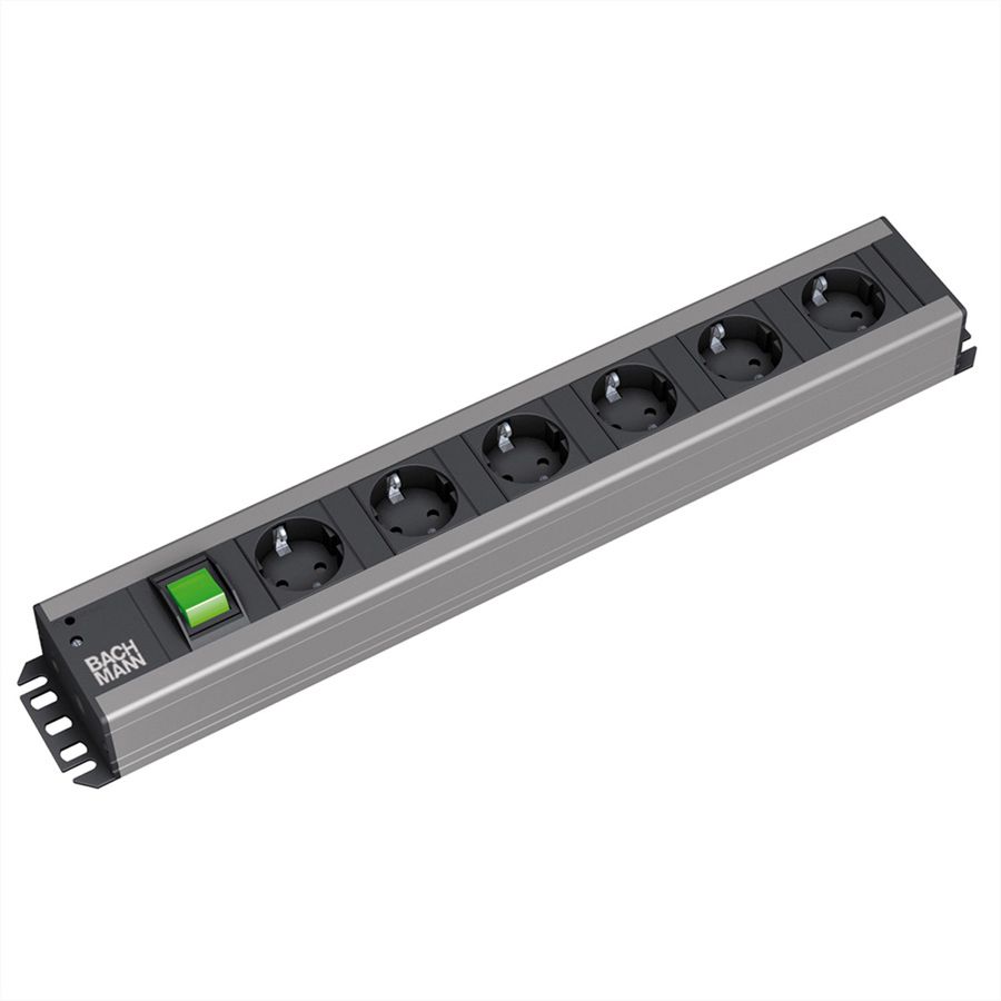 BACHMANN Craftsman socket strip 6x earthing contact, switch, 19-inch rack compatible, 2 m