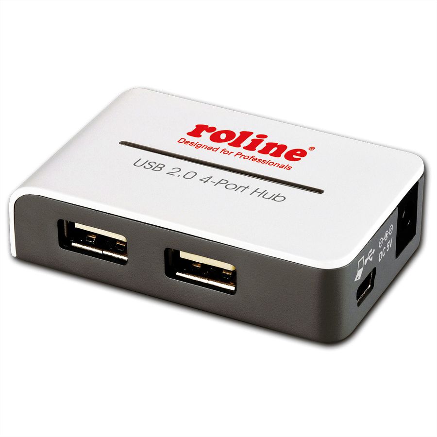 ROLINE USB 2.0 Hub, "Black and White", 4 poorts, met voeding