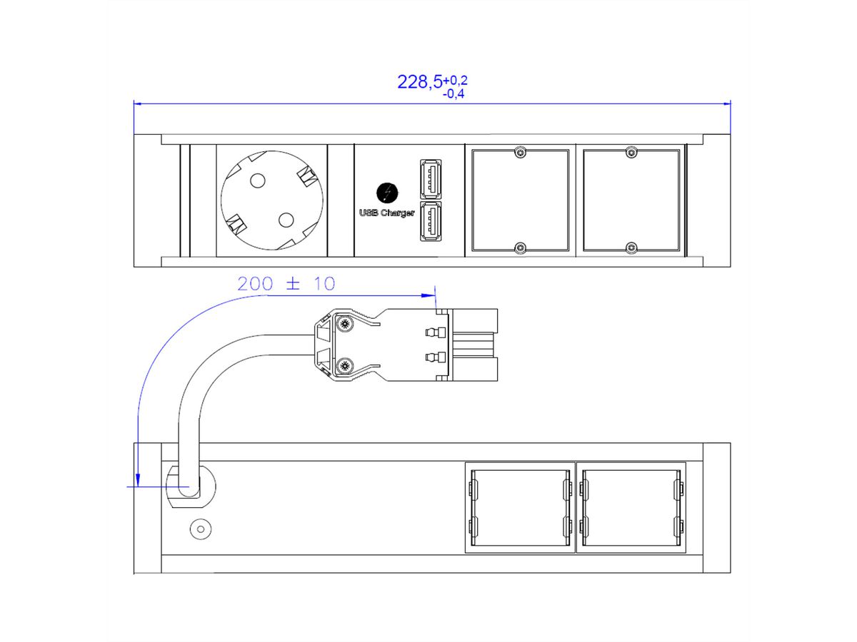 BACHMANN VENID 2x Geaard stopcontact, 2x ABD 1x USB Oplader, zwart