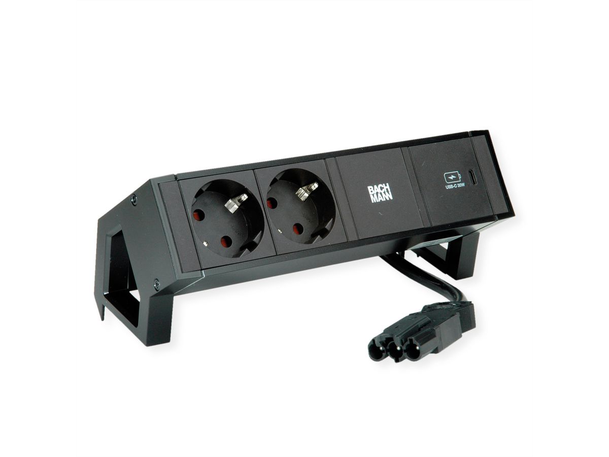BACHMANN DESK2 2xprotective contact USB C, USB Charger 30W 0.2m GST18 black