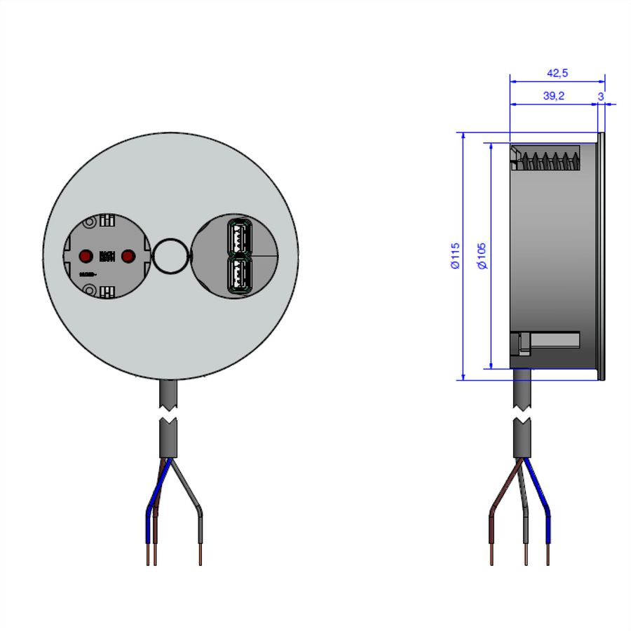 BACHMANN TWIST 1x earthing contact, Wire end ferrules, USB charger, earthing contact mounting plug, white, 2 m