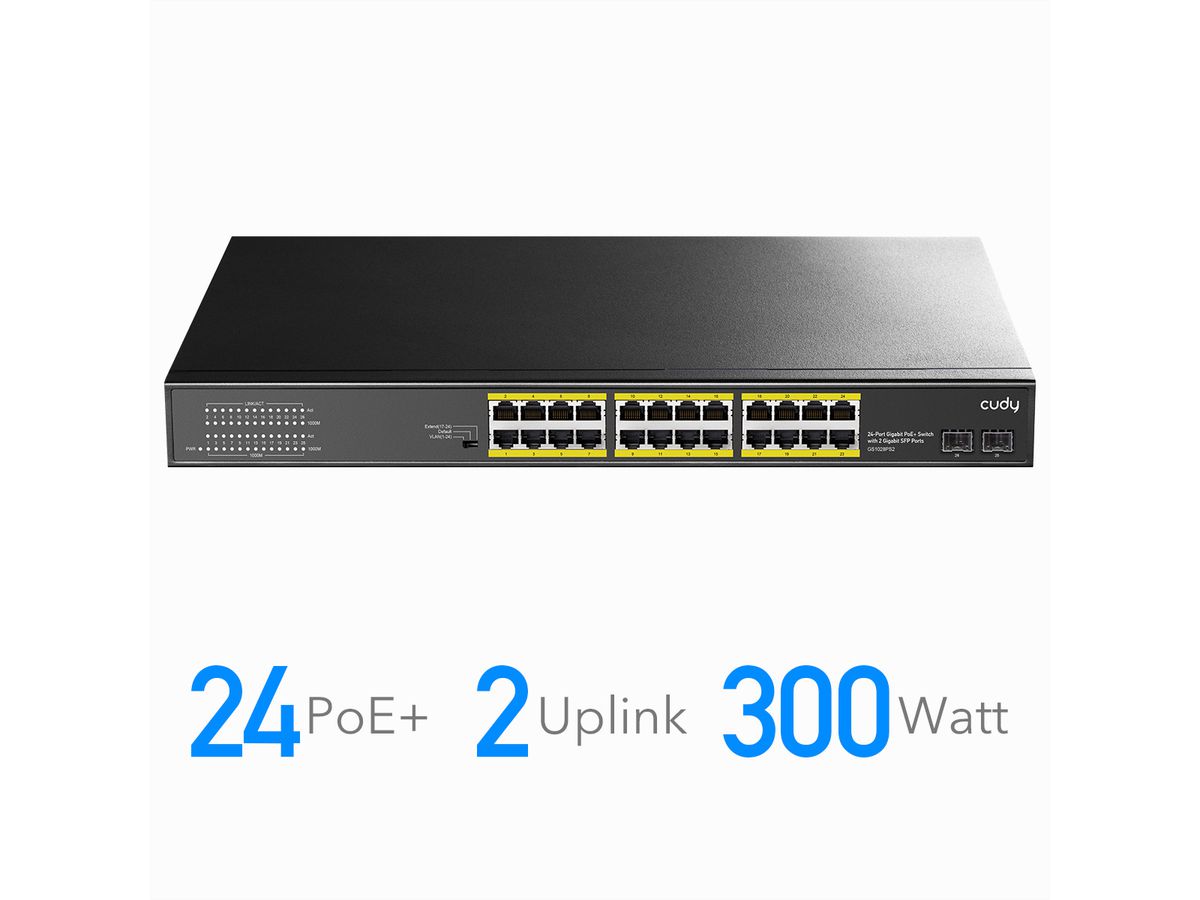 CUDY GS1028PS2 24-Port Gigabit PoE+ Switch 2 SFP Ports 300W