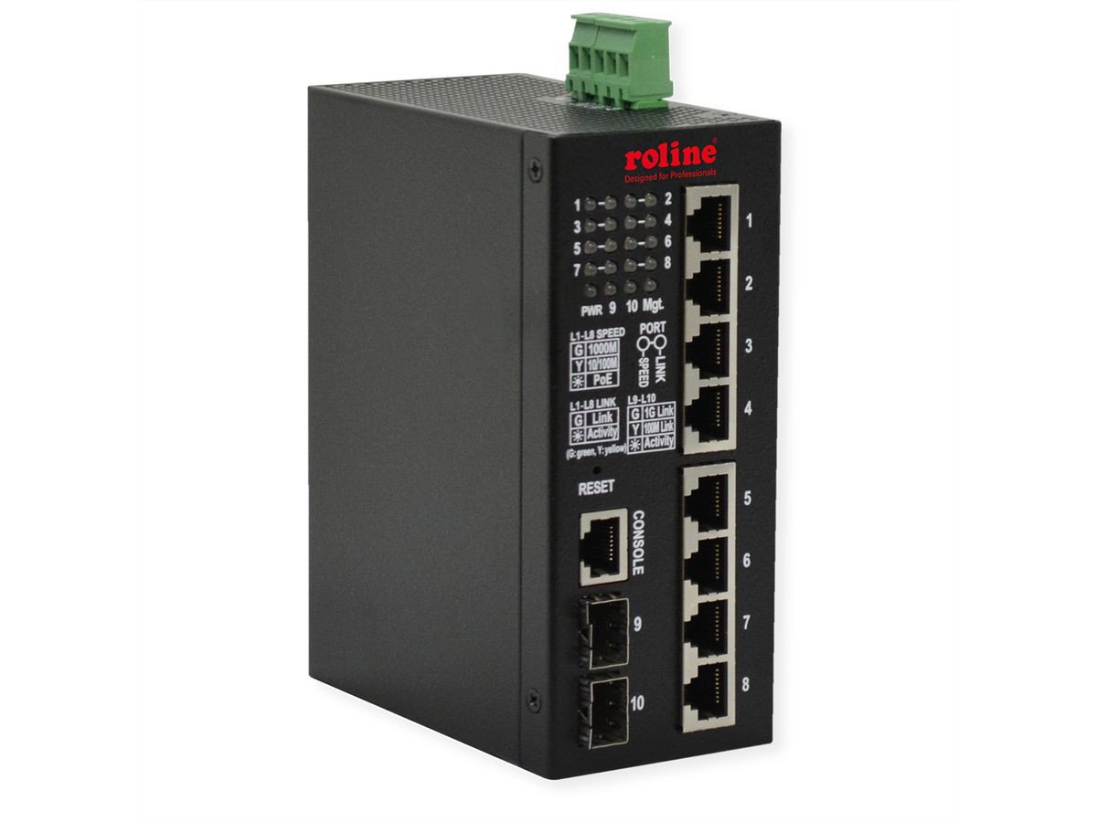 ROLINE industriële gigabitswitch, 10 poorten, PoE+, Smart Managed, 240 W