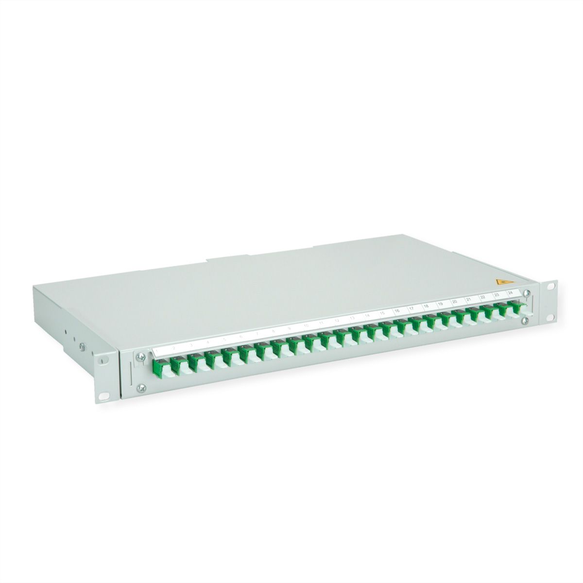 TELEGÄRTNER BASIS V LWL-Panel mit Kupplungen & Pigtails, 24x E2000, OS2 grün APC
