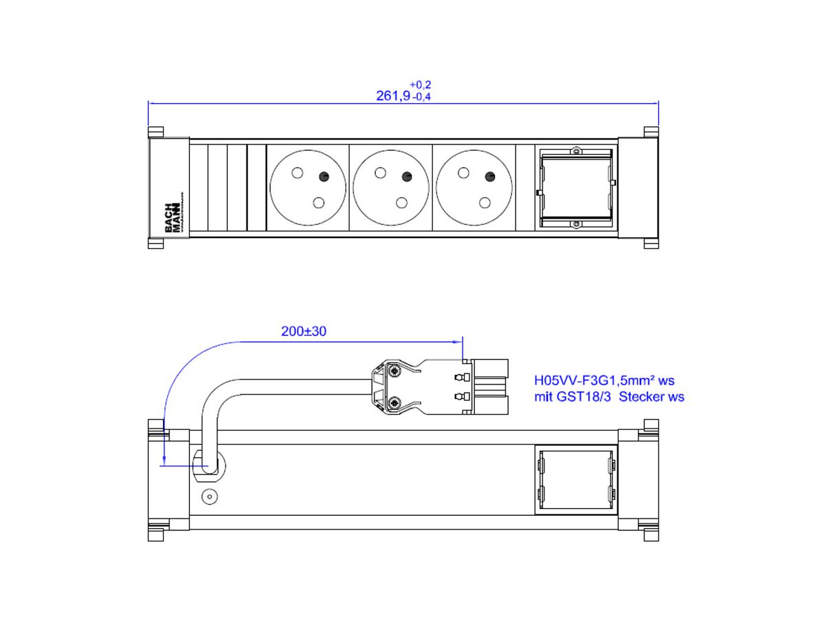 BACHMANN POWER FRAME 3xUTE 1xCM 0.2m GST18 RAL9010