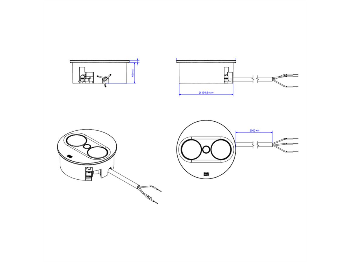 BACHMANN TWIST 2 1xCEE7/3 1xUSB A/C 22W 2.0m AEH RAL9005 30GE round