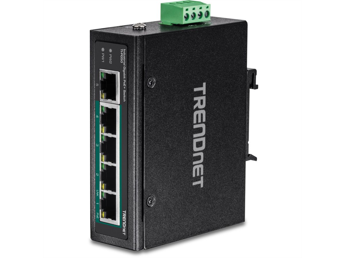 TRENDnet 5-poorts industriële Gigabit PoE+ DIN-rail Switch