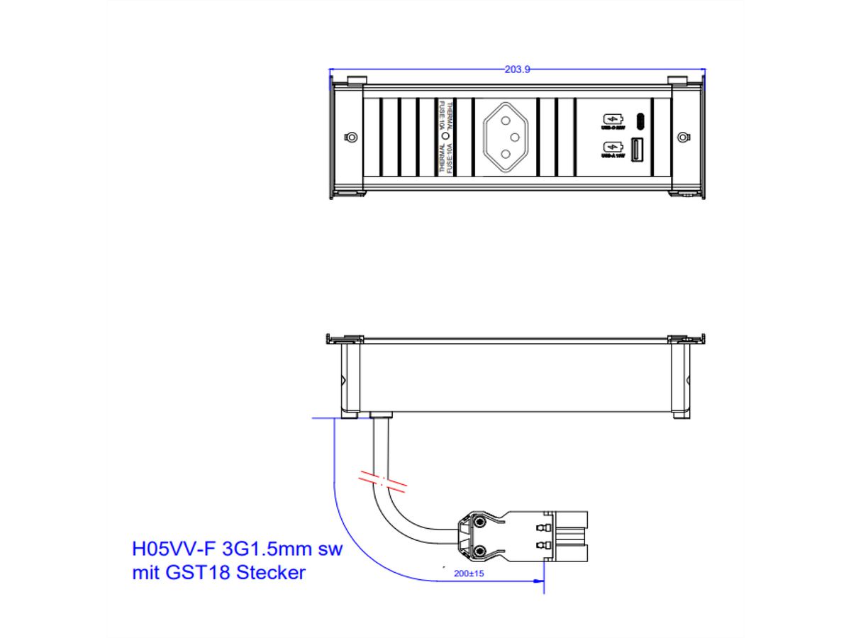 BACHMANN KAPSA S 1xCH 1xUSB A&C 22W, 0.2m GST18 Switzerland