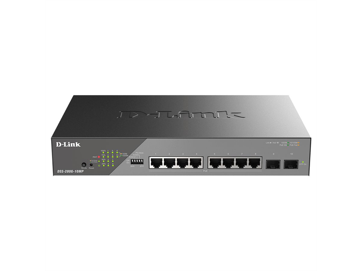 D-Link DSS-200G-10MP/E 10-Port Switch, Desktop Gigabit PoE Surveillance 130W