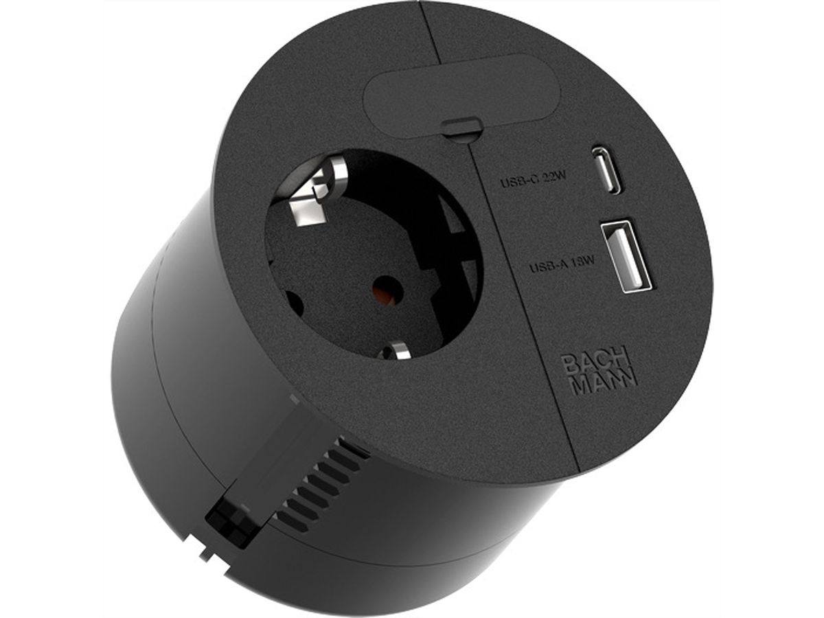 BACHMANN LOOP IN CHARGE CEE7/3 USB-A/C 22W, Zuleitung 2,0m H05VV-F3G1,5mm² Durchfrg.