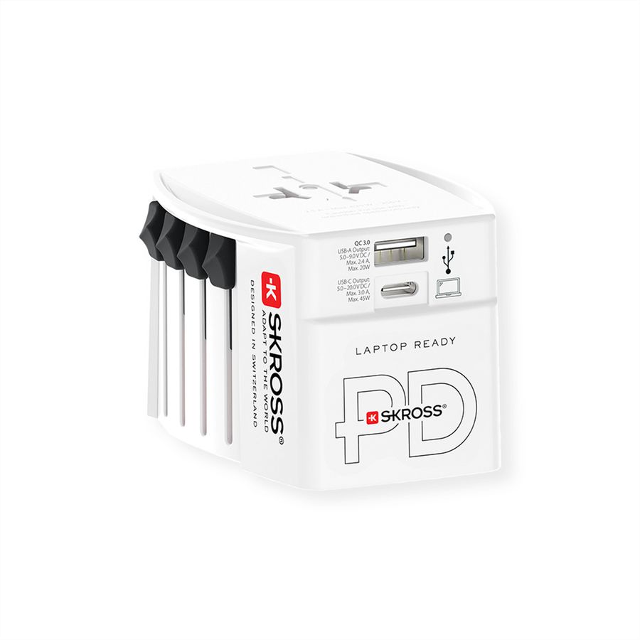 Skross MUV USB AC45PD World Travel Adapter with USB C cable, worldwide