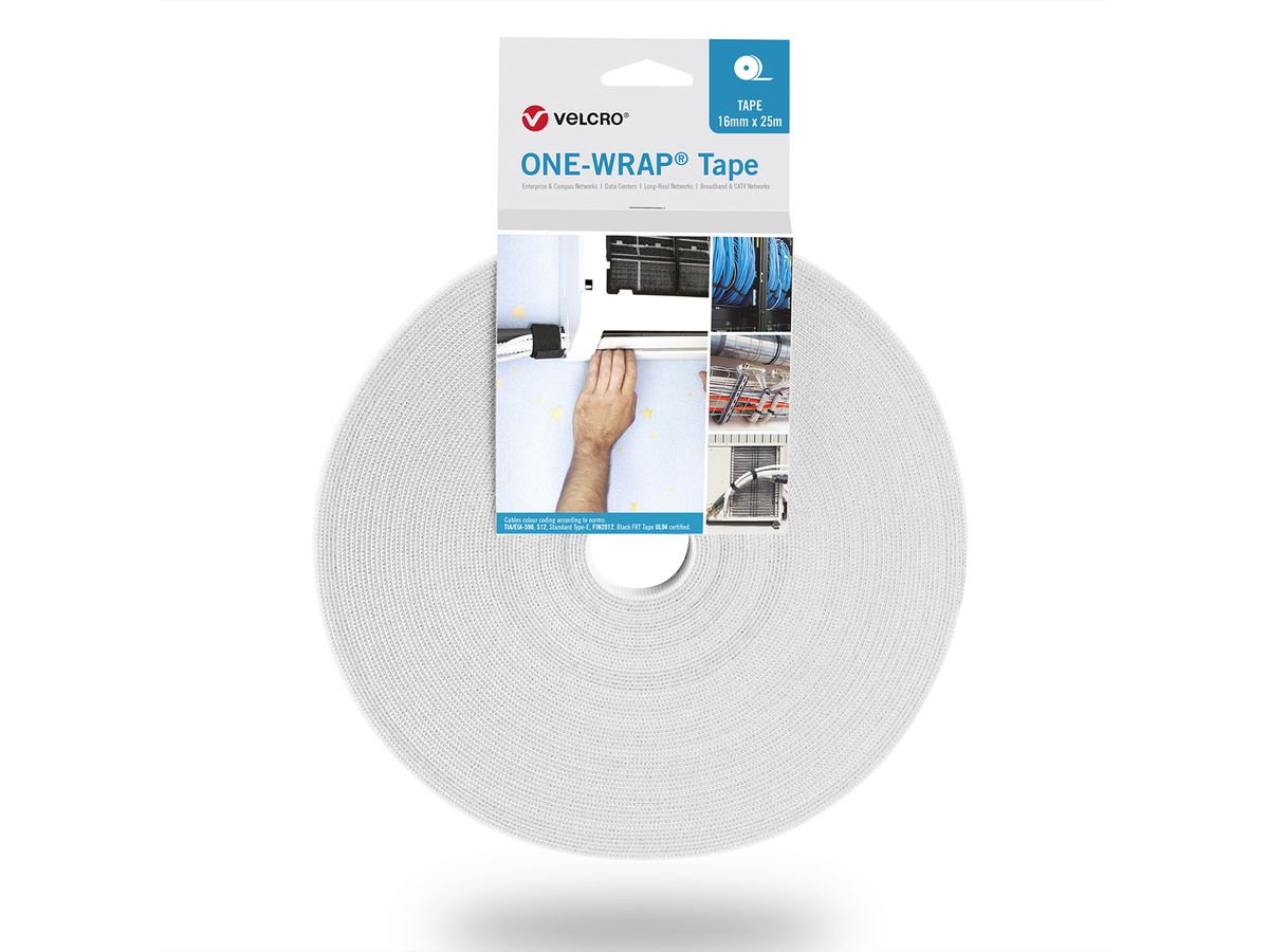 VELCRO® One Wrap® Tape 16 mm breed, wit, 25 m