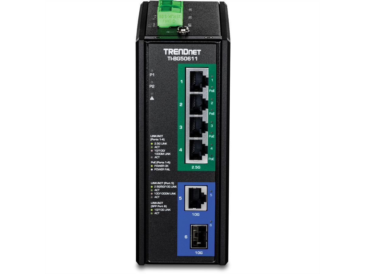 TRENDnet TI-BG50611 Industrial  DIN-Rail Switch 2,5G 6-Port PoE++ mit 10G Ports