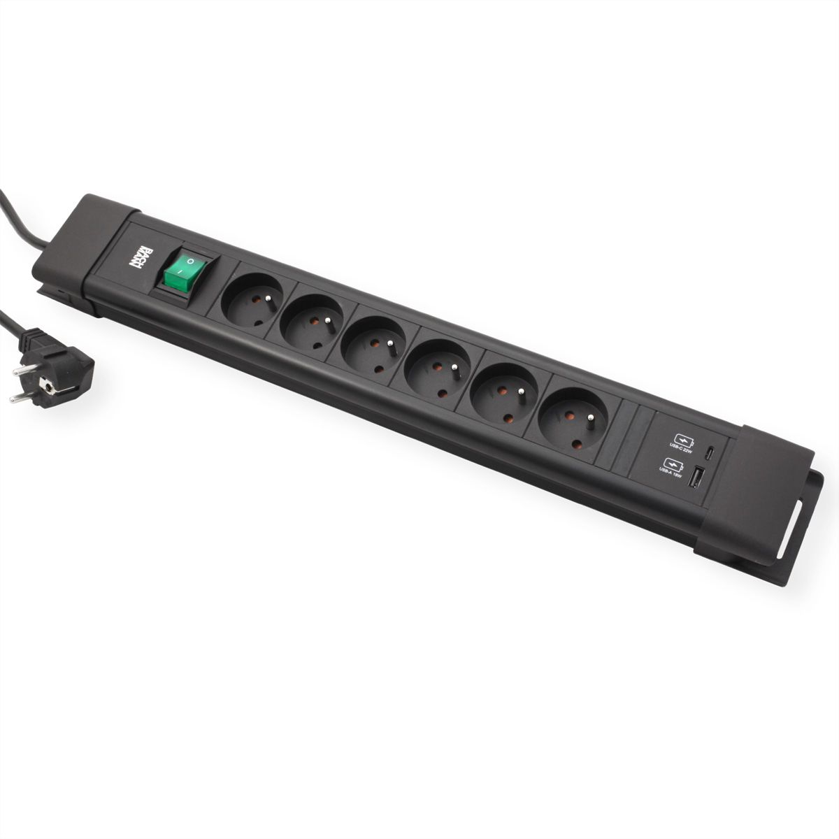 BACHMANN CONNECTUS 6xUTE, 1xSchalter 1xUSB A/C 22W 2,0m CEE7/7 Schwarz