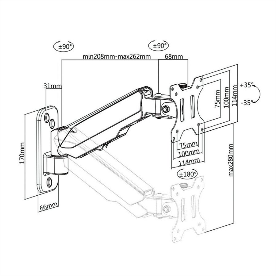 VALUE LCD Monitor Arm, Desk Clamp, 4 Joints, Pivot, black