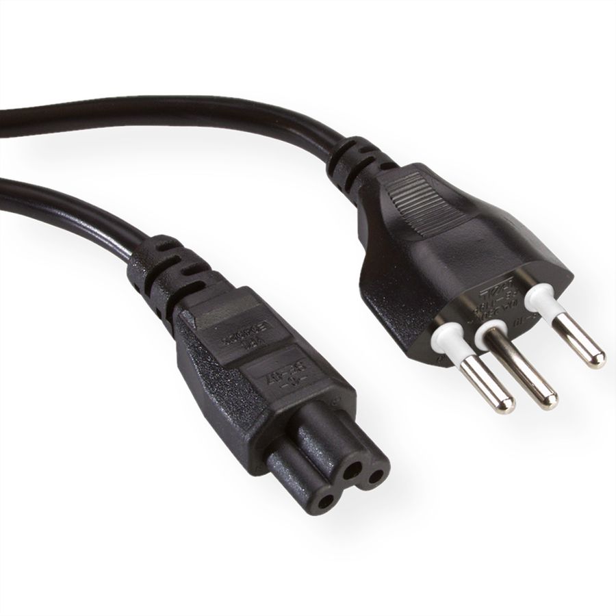 ROLINE CH-Netzkabel T12 auf C5, 3pol., schwarz, 1,8 m