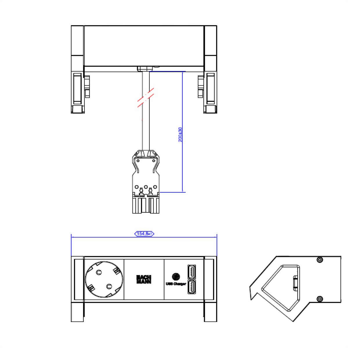 BACHMANN DESK2 1x earthing contact 1xUSB Charger Inox