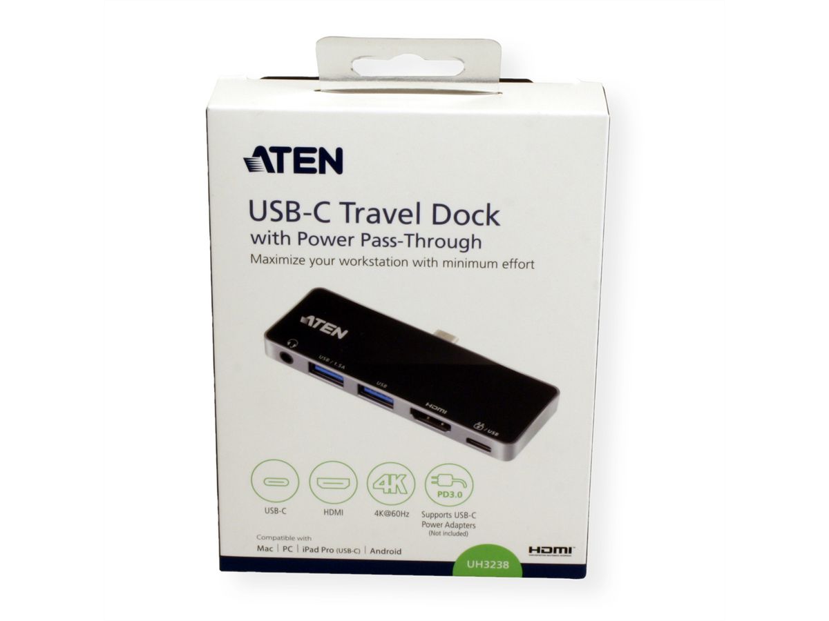 ATEN UH3238 USB-C Travel Dock with Power Pass-Through