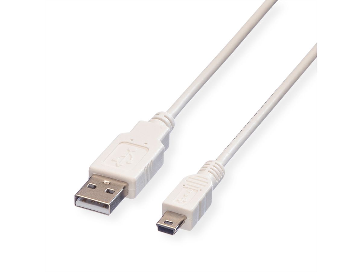 VALUE USB 2.0 Kabel , Typ A 5 Pin Mini , wit, 0,8 m